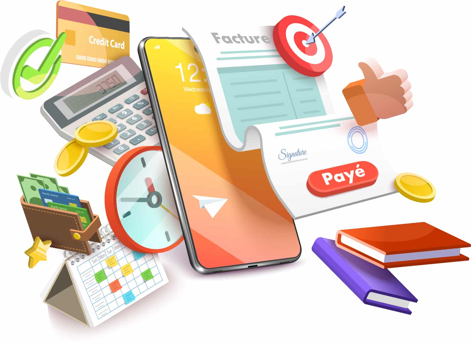 dessin, tirelire, montre, porte-feuille, mire, facture paiement de facture endettement comptable